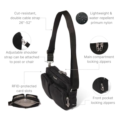 Baggallini Securtex Anti-Theft Treasure Crossbody 9"x5.5" Lightweight Travel Purse with RFID Card Slots Locking Zippers3