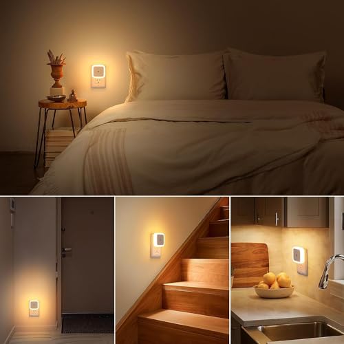 Image of Automatic Night Lamp Lamp Sensor Light for Bedroom Bed Side Home | Smart Automatic ON /Off Dim LED Lights | Energy Saving 0.5W Lamp | Long Life for Hallway, Stairs, Kitchen, Bathroom (2PC Warm)