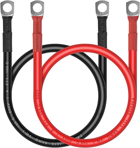 Battery Cables - iGreely 6 Gauge Battery Power Inverter Cables with 5/16'' Lugs for Solar Panle Automotive Motorcycle RV & Marine Made with Tinned Copper 1 Black & 1 Red 6 AWG 10ft