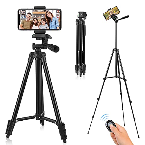 Phone Tripod, 51' Tripod For IPhone Cell Phone Tripod With Phone Holder And Remote Shutter, Compatible With IPhone/Android, Perfect For Selfies/Video Recording/Vlogging/Live Streaming