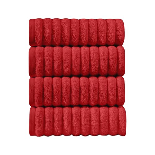 Image of Elegant Comfort Luxury 100% Turkish Cotton Corduroy Ribbed 4 Pack Hand Towel Set 16 x 28 Inch - Absorbent, Super Soft, Quick Dry, Premium Towels for Bathroom, Gym, Spa and Hotel Use, Red