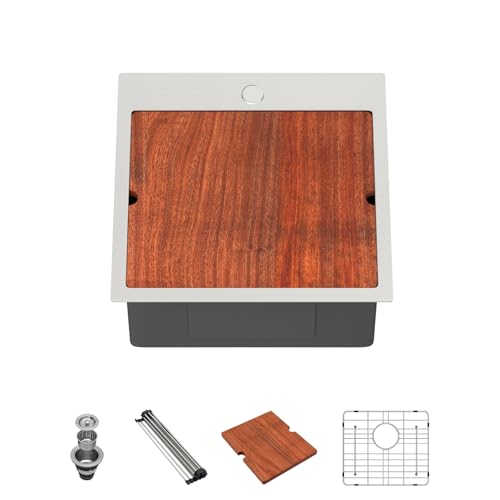 Lordear Stainless Steel Bar Sink 18 Inch Drop In Kitchen Sinks 16 Gauge SUS304 Prep Bar Sink RV Wet Small Kitchen Sinks Indoor Outdoor 18x18x9 Inch