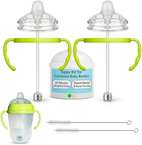 Sippy Cup Conversion Kit for Comotomo Baby Bottles, Green Handles, 2-Pack