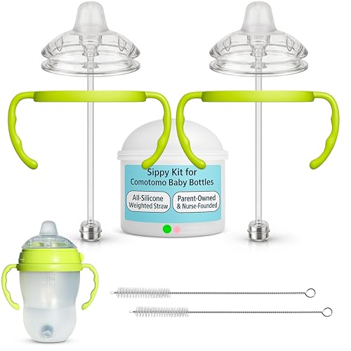 Sippy Cup Conversion Kit for Comotomo Baby Bottles (Green)