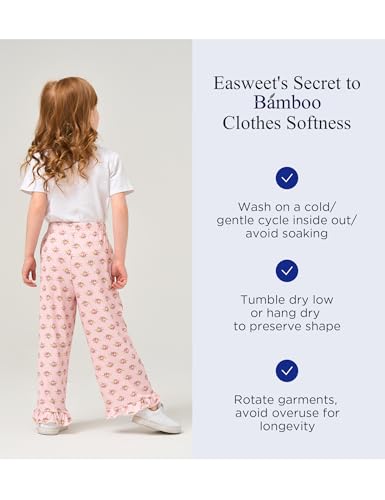 Image of Toddler Girl Pants Soft Bamboo Viscose Casual Ruffle Wide Leg Trousers for Kids with Pockets