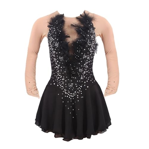 Kmeruoys Figure Skating Outfit for Women Girls Dance Costume Performance Dress Team Sports Clothing (Color : Black, Size : 120CM)