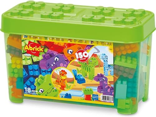 Jouets Ecoiffier - 1387 - Coffre Dinosaures 150 pièces - Abrick - Jeu de Construction pour Enfant - Dès 18 Mois - Fabriqué en France, Multicouleur