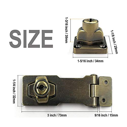 Image of 1Pack Safety Hasp with Lock 3 inchx 1-1 /4 inchKeyed Hasp Locks Twist Knob Keyed Locking Hasp for Small Doors Bronze Tone