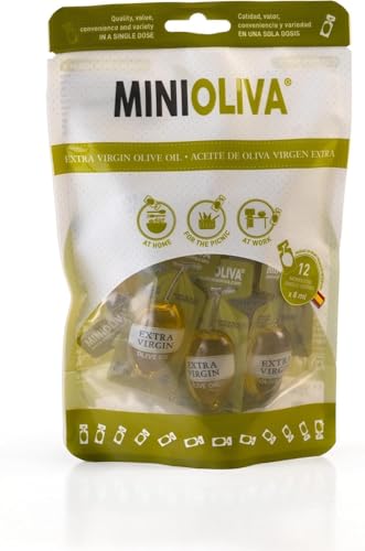 MINIOLIVA Olio Extra Vergine di Oliva – 12 pratiche monoporzioni da 8 ml in una busta richiudibile per un uso semplice e un consumo pratico fuori casa