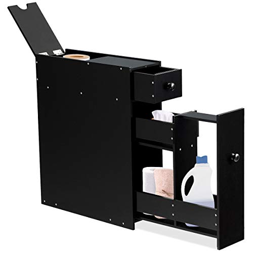 DREAMADE Armoire Colonne Salle de Bain Fonctionnelle, Meuble Gain de Place, Espace Etroit avec Divers Rangements, à Côté de Toilettes/Salon/Chambre à Coucher/Cuisine (Noir)