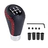 Gear Knob 5 Speed Car Gear Lever Universal Gear Stick Leather Gear Knob Tuning Manual with 4 Adapters 8 mm 10 mm 11 mm 12 mm for Manual Cars with 5 Speed Manual Transmission - Red Stitching
