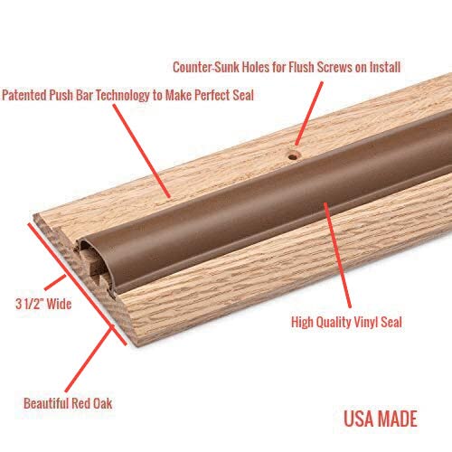 3 1/2" Wide Oak Threshold With Adjustable Vinyl Seal For Gaps 7/8" - 1 3/8" Made In Usa (3 Ft) #TOP1