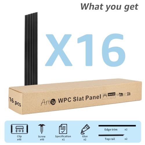 Image of Art3d WPC Wainscoting Panels, 16-Pack 48 x 6 Inch 3D Wall Accents for Interior Wall Decor, Living Room, Bedroom, Black