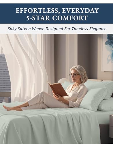 Image of LANE LINEN Extra Deep Pocket Queen Sheets 18-24 Inches Sateen - Silver | Sheets Queen Size Bed Set Cotton - 4-Piece Set, For A Luxurious Night's Sleep, For Guests And Everyday Use, Elegant