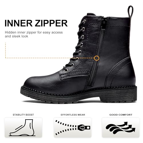 Vepose Women's Combat Ankle Black Flat Boots, Military Fashion 925 Booties Inner Zipper 5