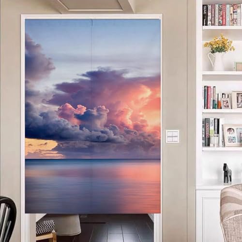 のれん おしゃれ A86x143cm 目隠し 間仕切り 自然の風景 和風暖簾 遮光 玄関 廊下 リビング キッチン 飲食店 出入り口 ロングカーテン 幅72X丈150cm ポリエステル カラー ライトグレー ドアカーテン キッチン リビング 飲食店 出入り