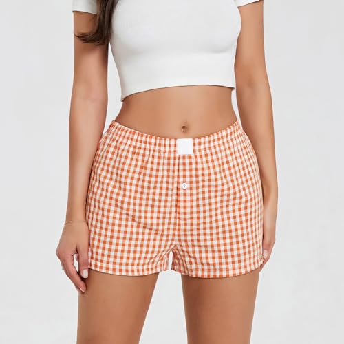 Image of Y2k Women Gingham Boxer Shorts Low Rise Micro Pajamas PJ Sleep Short Pants Plaid Sleepwear Sleeping Lounge Bottoms