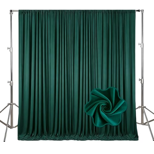 Image of 10ft x 10ft Dark Green Backdrop Curtains for Parties, Polyester Fabric Backdrop Drapes with Rod Pockets for Weddings, Birthday, Halloween, Photography, Christmas Party Background Curtain, 2 Panels