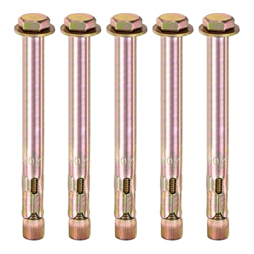 Image of M METERXITY 5-Pack Hex Expansion Bolt, M16x200mm Colored Galvanized Iron-Carbon Steel External Hex Expansion Bolts, Anti-Corrosion Metal Bolt for Concrete /Dry Brick /Block Walls
