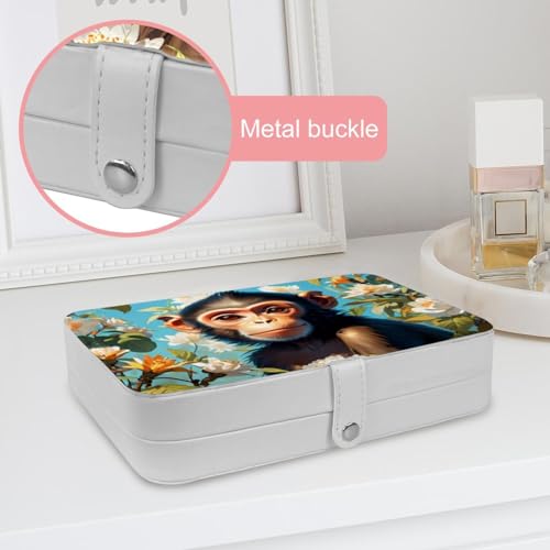 Boîte à bijoux de voyage compacte motif singe mignon pour bagues et colliers