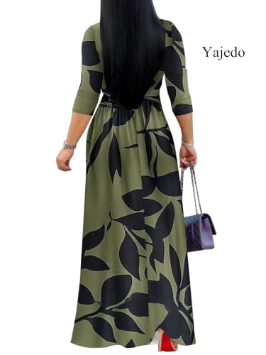 Image of Yajedo Womens Casual Summer Maxi Dress Plus Size Sexy Wrap V Neck 3 /4 Sleeve Sundress with Pockets