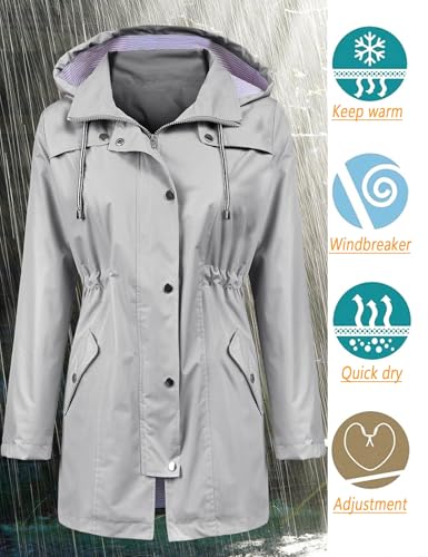 Image of LOMON Raincoat Women Waterproof Long Hooded Trench Coats Lined Windbreaker Travel Jacket S-XXL