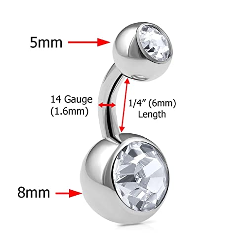 Bodyjewellery BELLY 1.6X6 CLABROAQ UV 1.6X10 L5 5Pcs Belly Button Surgical Steel 14G 1/4 6Mm Short Navel Ring Ear Ball Bar Crystal And Retainer Lot Piercing thumb #2