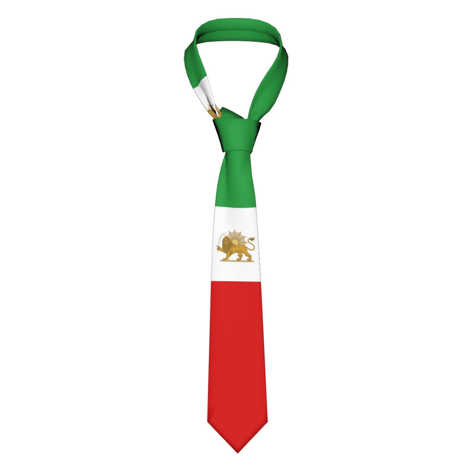 DABOYOZHZH Emblem Of Iran Lion And Sun Flag Of Iran Striped Necktie Men'S Neck Ties Mens Party Business Neckties Soft Skil Tie