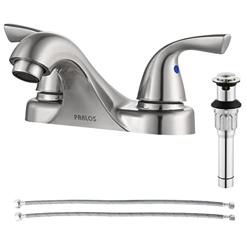 PARLOS Two-Handle Bathroom Sink Faucet with Metal Drain Assembly and Supply Hose, Lead-Free cUPC,Brushed Nickel,13622 Cover
