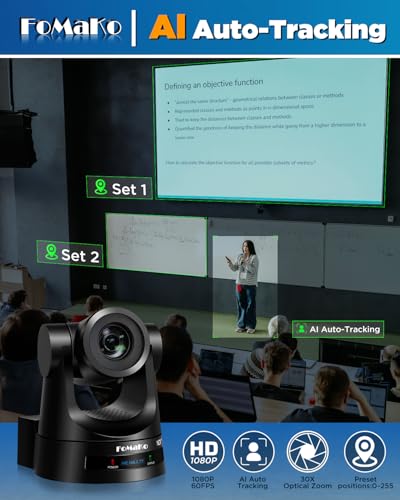 Image of FoMaKo NDI PTZ Camera Bundle, 30X Optical Zoom, NDI 6 & NDI HX3 Certified, AI Auto-Tracking Gen 3, PoE, for Church Worship,BN302
