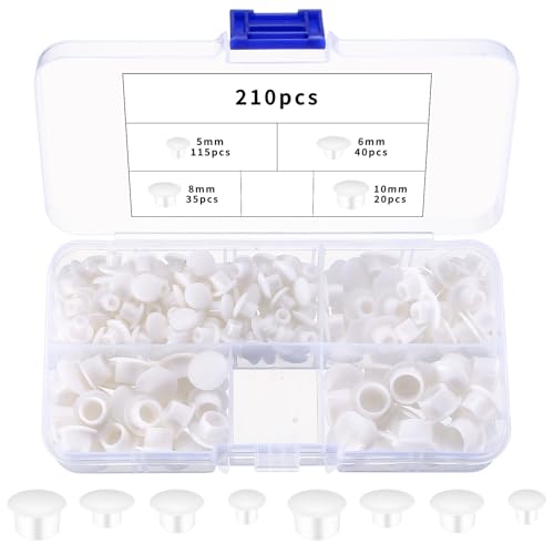 210 tapas para agujeros de taladro, tapones de plástico para agujeros, tapones de botón redondos, tapas de agujero de rosca, tapones blancos para muebles, armarios de cocina, armarios, estanterías