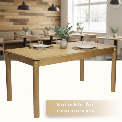 Image of Hyfirm Solid Wood Dining Table for 4-6, 63 Inch Mid Century Modern Rectangular Kitchen Table with Gold Ring Decoration, Farmhouse Dinner Table for Dining Room /Home Office /Restaurant, Natural