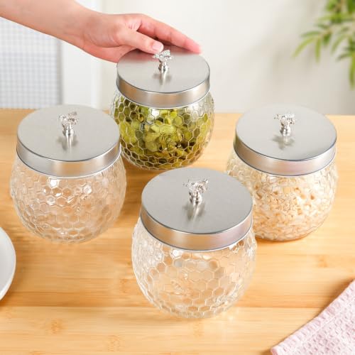 Image of Nestasia Set of 4 Glass Jars with Metal Lid (900ml Each) | Airtight Durable & 100% Food Safe Glass Container for Kitchen Storage - Ideal for Pickle, Dry Fruits, Pulses & Snacks (Honeycomb Design)