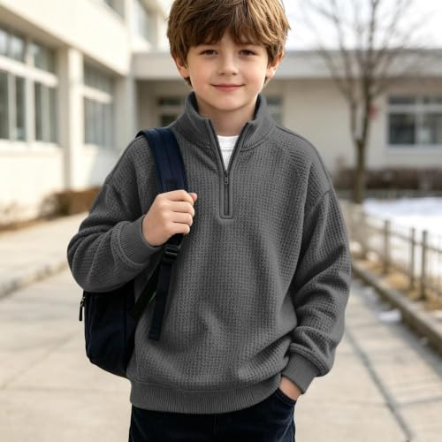 Boys Waffle Knit Quarter Zip Sweatshirts Fashion Long Sleeve Pullover Tops - image 3