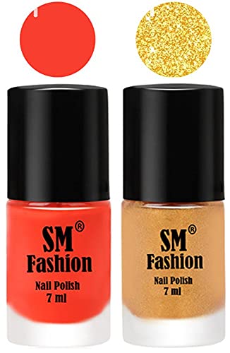 Image of Long Lasting Nail Polish | Nail Paint Combo 7 ml Each) - Set of 2 Light Orange-Light Golden