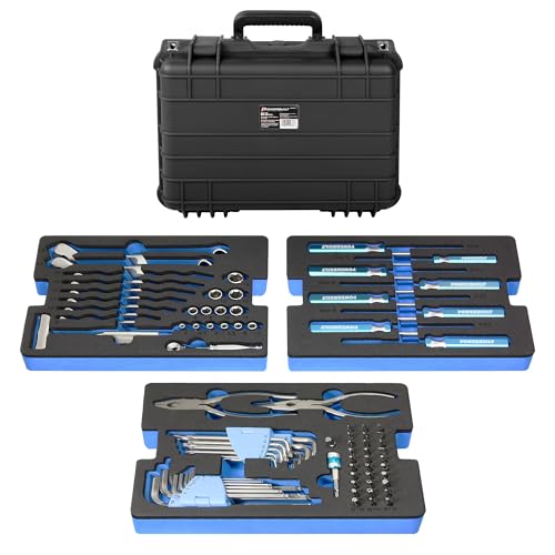 Powerbuilt 83 Pc. 420J2 Stainless Steel Marine Boat Repair Tool Set, Drivers, Pliers, Wrenches, Mallet, Bit Driver/Bits, Sockets, Watertight Shock Resistant Case with Lift-Out Foam Tool Trays - 642411