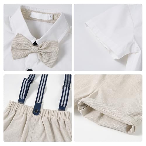 Image of Volunboy Baby Boy Formal Short Set Toddler Summer Gentleman Outfit Kid Short Sleeve Bowtie Shirt Suspender Shorts Suit
