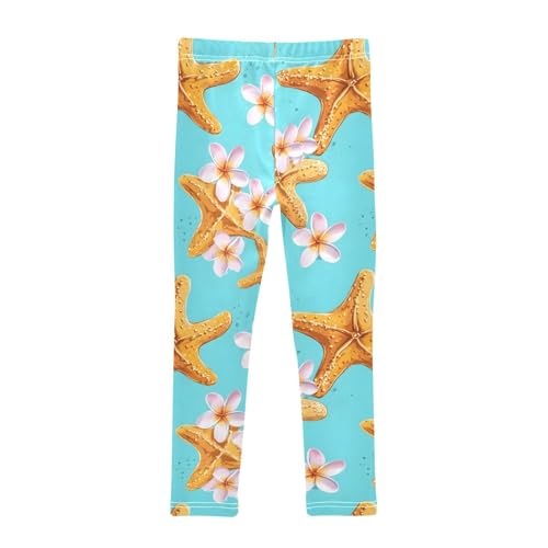 Yellow Starfish Plumeria Flower Girls Leggings Soft Stretch Workout Yoga Dance Pants for Kids Casual Tights2