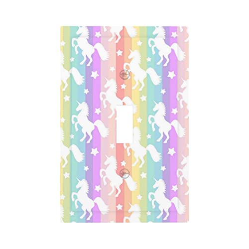 Cute Multicolor Kids Rainbow Unicorn Single Toggle Light Switch Wall Plate Cover Mid Size 1-Gang Electrical Outlet Cover Decorative Faceplate Colorful Star Girl Cartoon Princess Playroom Bedroom Decor #TOP1