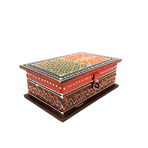 Image of Apka Mart The Online Shop Jewellery Box | Multi-Purpose Storage Box | Wooden Jewelry Box with Lock - For Dressing Table, Home & Table Decor, Oganization & Gifts - (6X4) Inch (Wood, Multicolor)