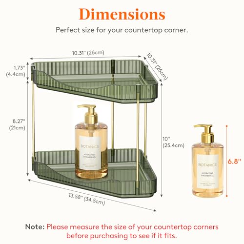 Image of Lifewit 2-Tier Corner Bathroom Counter Organizer, Plastic Makeup Skincare Organizers Storage Countertop, Large Sink Cosmetic Perfume Shelf for Bedroom, Dresser, Kitchen, Vanity, Green, 25 cm /10inch(H)