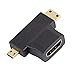 Produktbild Tragbare HDMI-Buchse auf Mini-Micro-HDMI-Stecker V1.4 90-Grad-2-in-1-Adapter Schwarz Vergoldete Buchse auf Stecker-Konverter - Schwarz