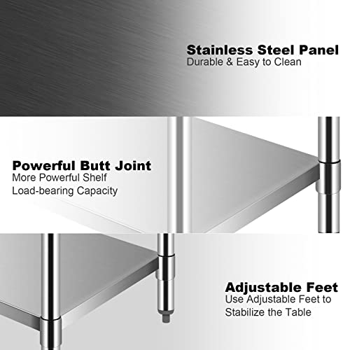 Nsf Stainless Steel Prep & Work Table Workstation 36" X 24" Silver Stainless Steel Table Heavy Duty Prep Worktable Metal Work Table With Wheel Undershelf #TOP4