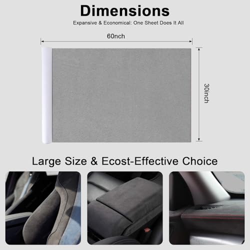 Image of Premium Grey Suede Fabric Wrap - 30x60 inch Suede Wrap for Car Interior - Self-Adhesive Microfiber and Synthetic Leather, Stretchable Interior Film for Car and Home Decor