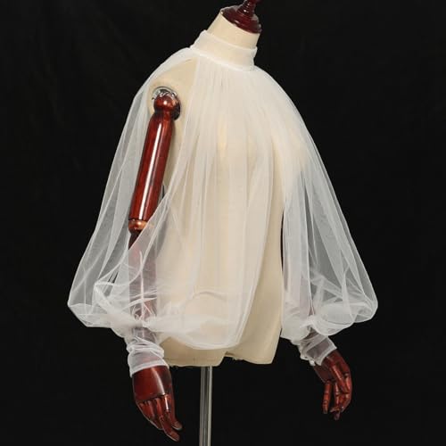 Women's Sexy Batwing Long Sleeves Sheer Shirt See Through Mock Neck Irregular Tops Front Back Split Shawl