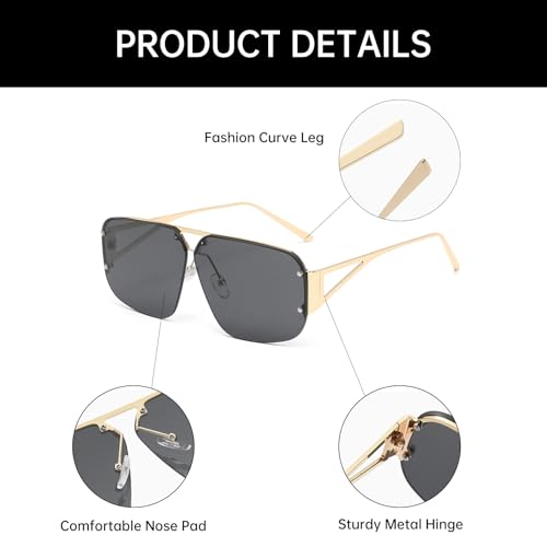 YAMEIZE Trendy Metal Rimless Frame Sunglasses - Retro Oversized Square UV400 Protection Sun Glasses for Women Men Outdoor 5
