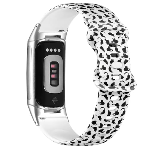 Bracelet Fitbit Charge 6 et 5 en silicone motif chat noir pour le sport