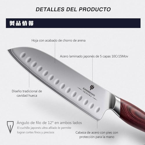 Miniatura 4 de SANMEIHO Cuchillo Santoku 18 cm Japonés Profesional de Cocina