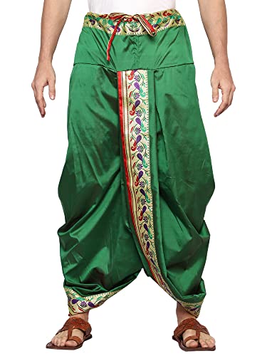 Image of Rameshwaram Fabrics Readymade Dhoti for Men, Velcro Style Stitched Mens Silk Dhoti Pant with Stole Set