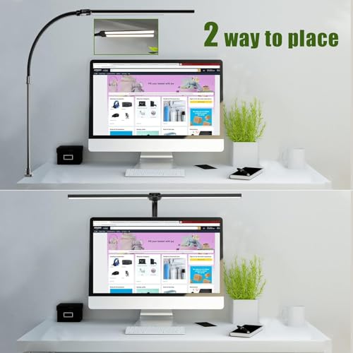 Image of Double Head LED Desk Clamp Lamp Light- with Adjustable Arms, Eye-Caring, 5 Color Modes, 3 Level Brightness, Office Lamp for Monitor, Studio, Workbench & Reading - Black (Adaptor Included)